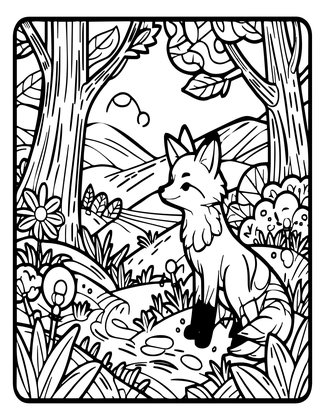 Fox and Fireflies - Free printable coloring page
