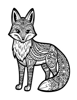 Decorative Fox - Free printable coloring page