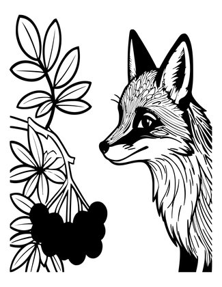 Fox and Berries - Free printable coloring page