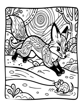 Fox Pouncing - Free printable coloring page