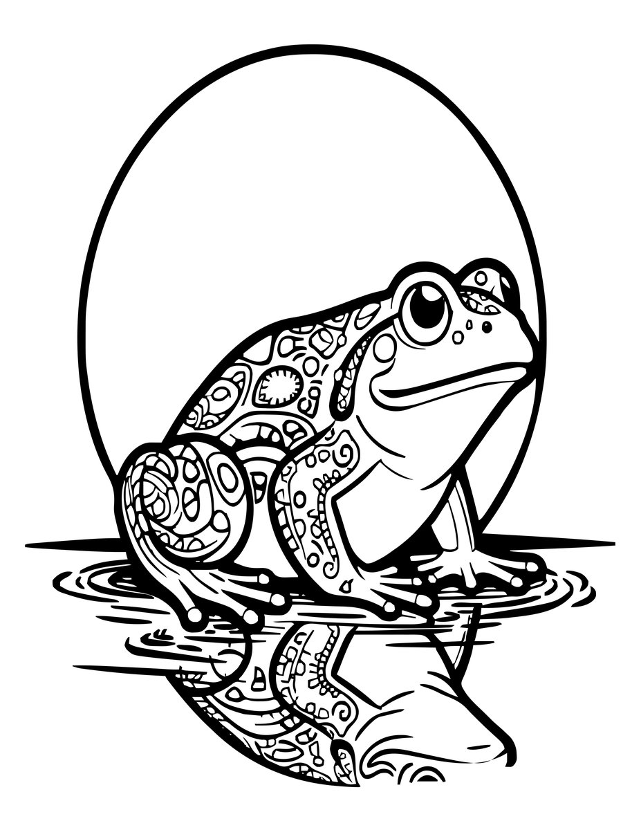 Frog and Moonlight - free printable coloring page