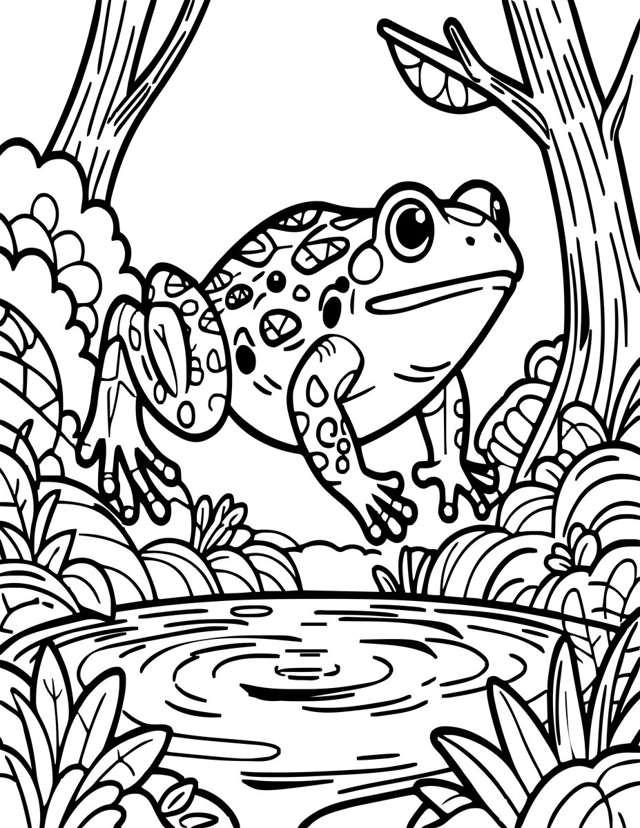 Jumping Frog - free printable coloring page