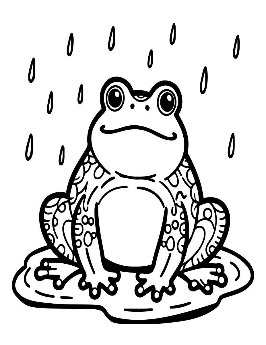 Frog in Rain - free printable coloring page