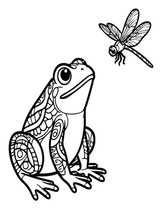 Frog and Dragonfly - Free printable coloring page