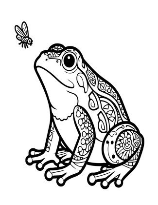 Frog Catching Fly - Free printable coloring page