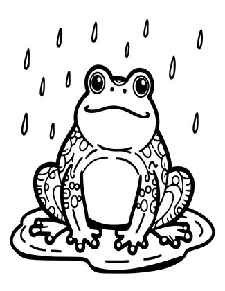 Frog in Rain - Free printable coloring page