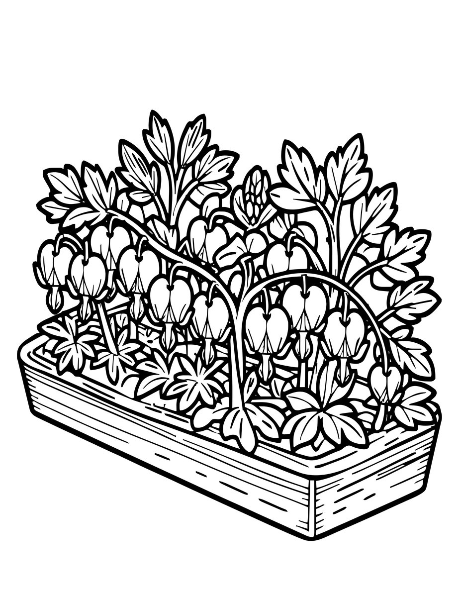 Bleeding Heart Row - free printable coloring page