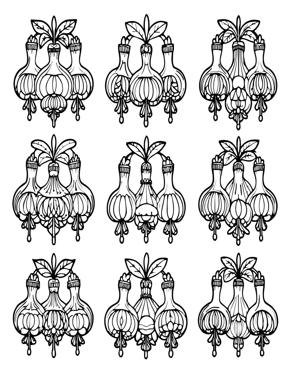 Fuchsia Varieties - free printable coloring page
