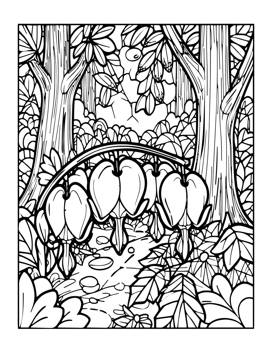 Bleeding Heart in Woodland - free printable coloring page