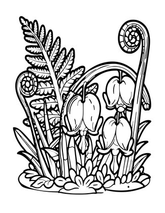 Bleeding Heart Ferns - Free printable coloring page