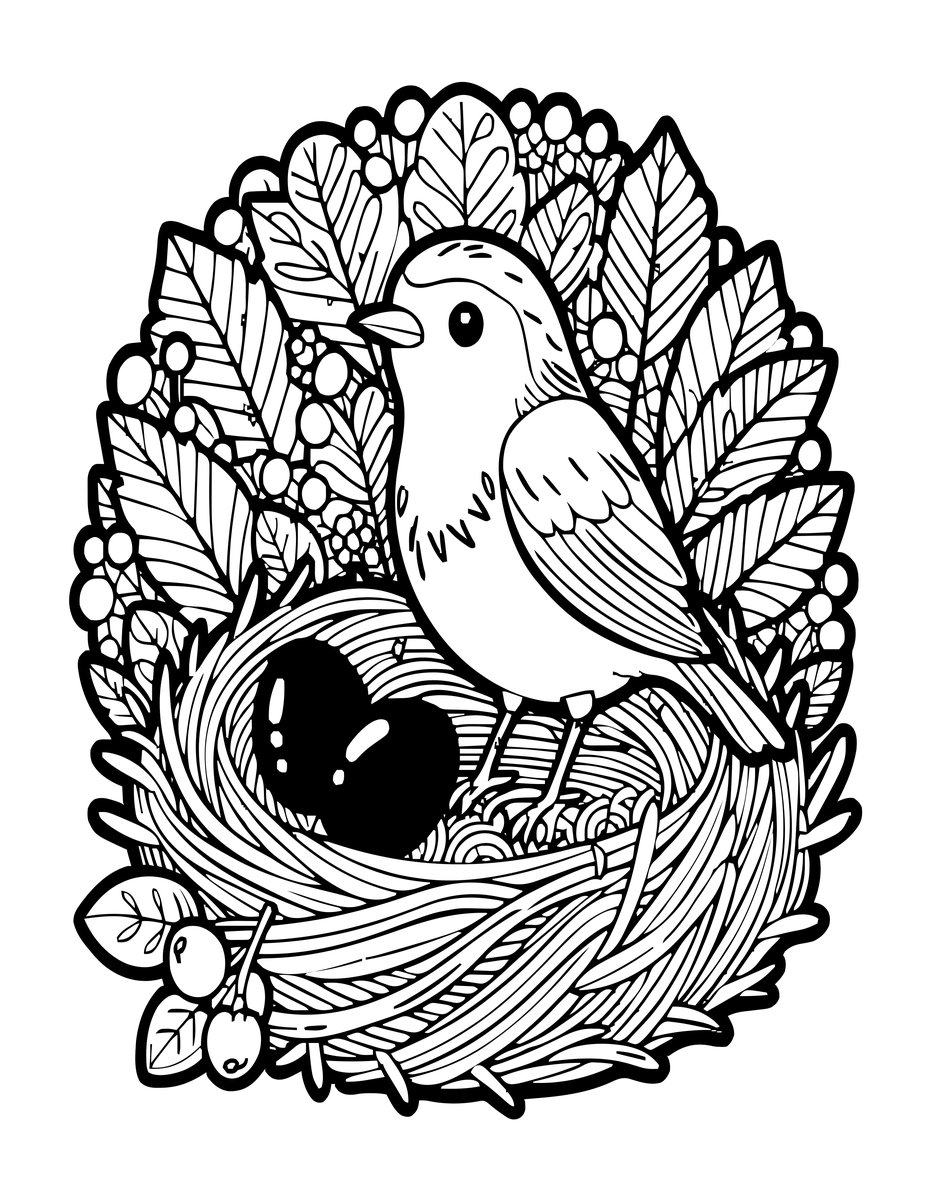 Robin Nest - free printable coloring page