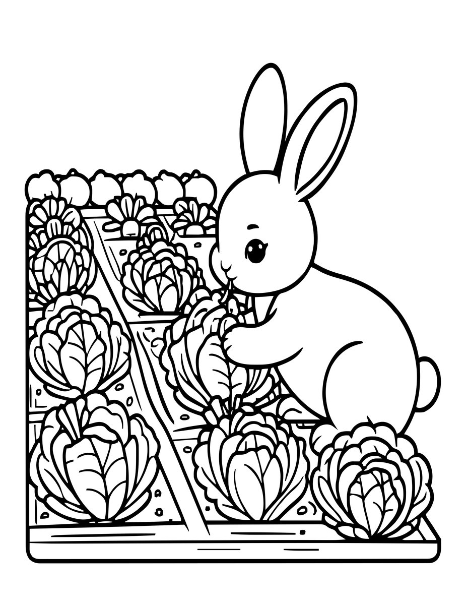 Rabbit in Garden - free printable coloring page