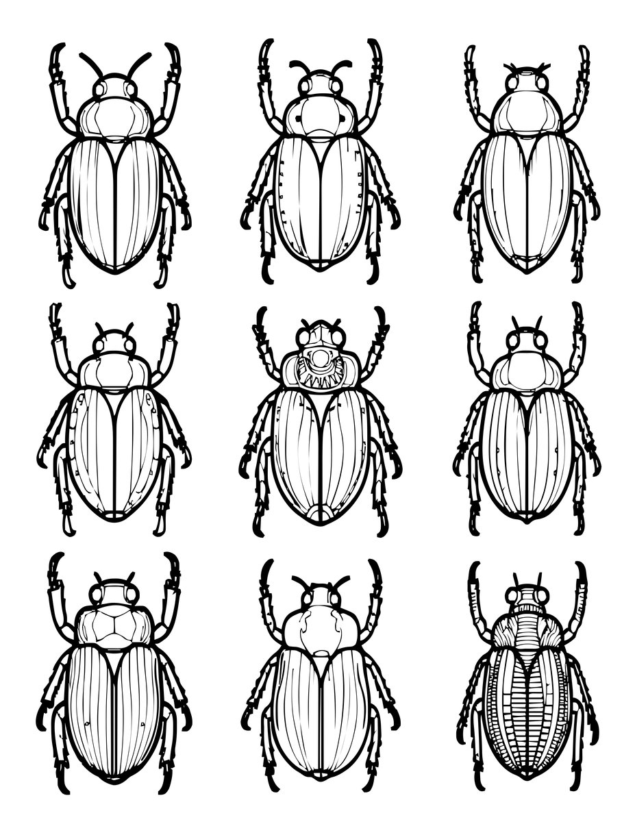 Beetle Collection - free printable coloring page