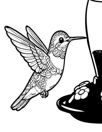 Hummingbird at Feeder - Free printable coloring page