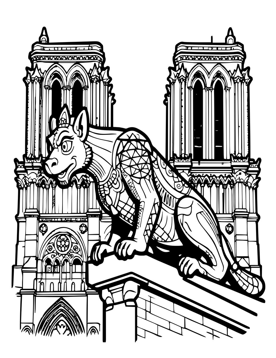 Gothic Cathedral Gargoyle - free printable coloring page