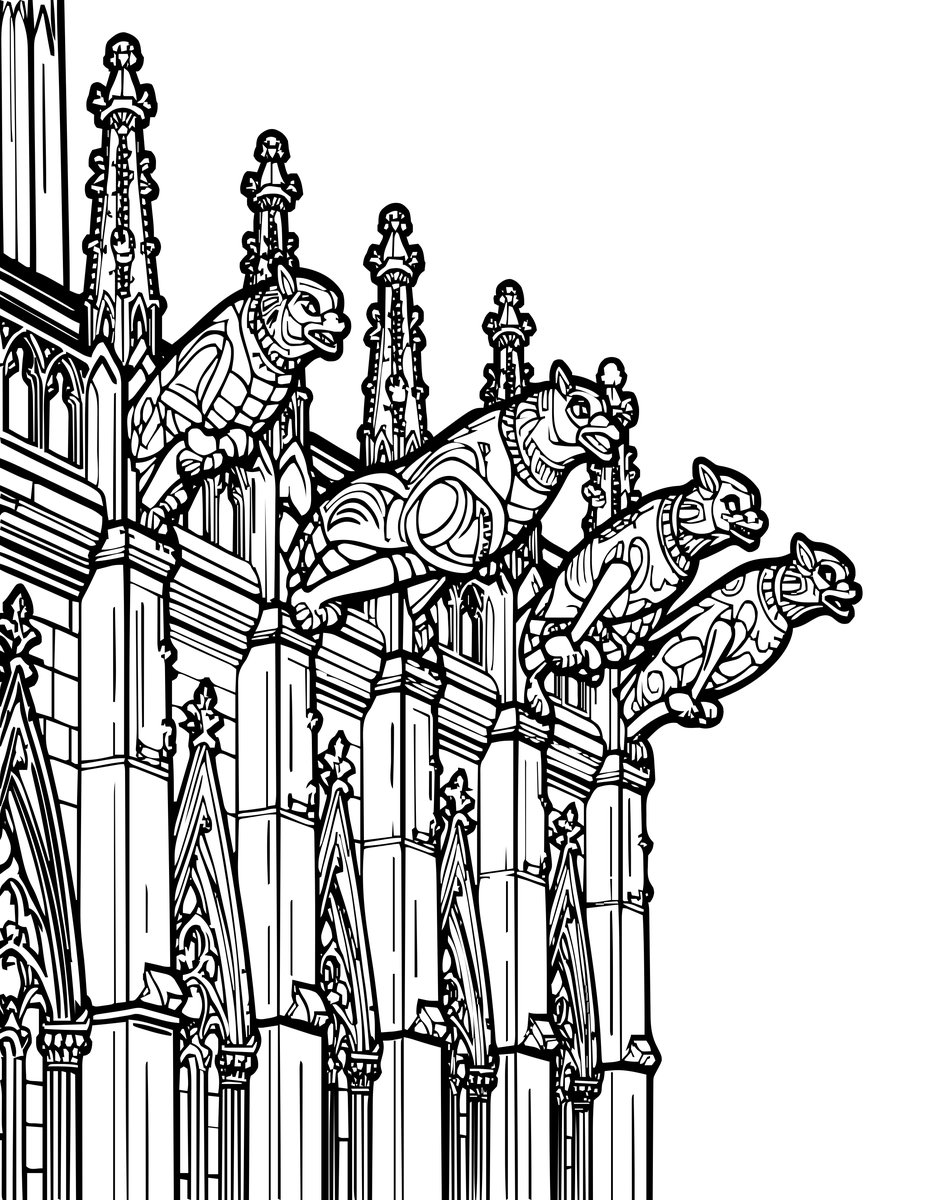 Medieval Gargoyle Row - free printable coloring page