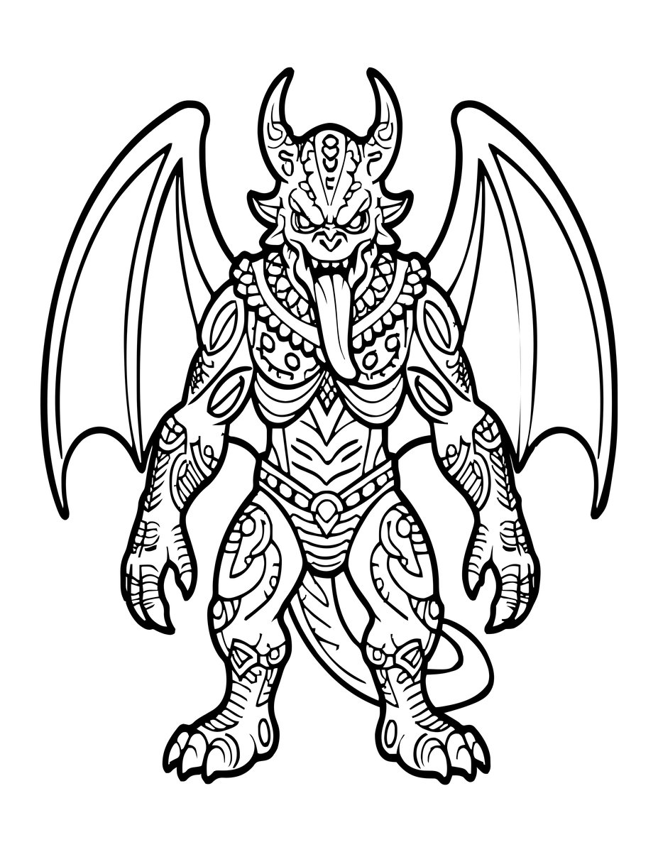 Winged Demon Gargoyle - free printable coloring page