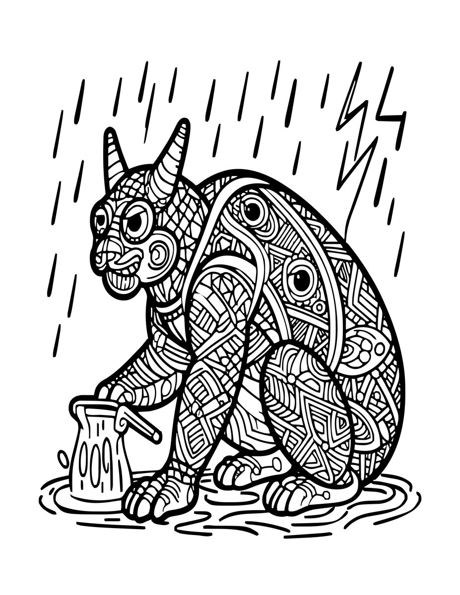 Gargoyle in Rain - free printable coloring page