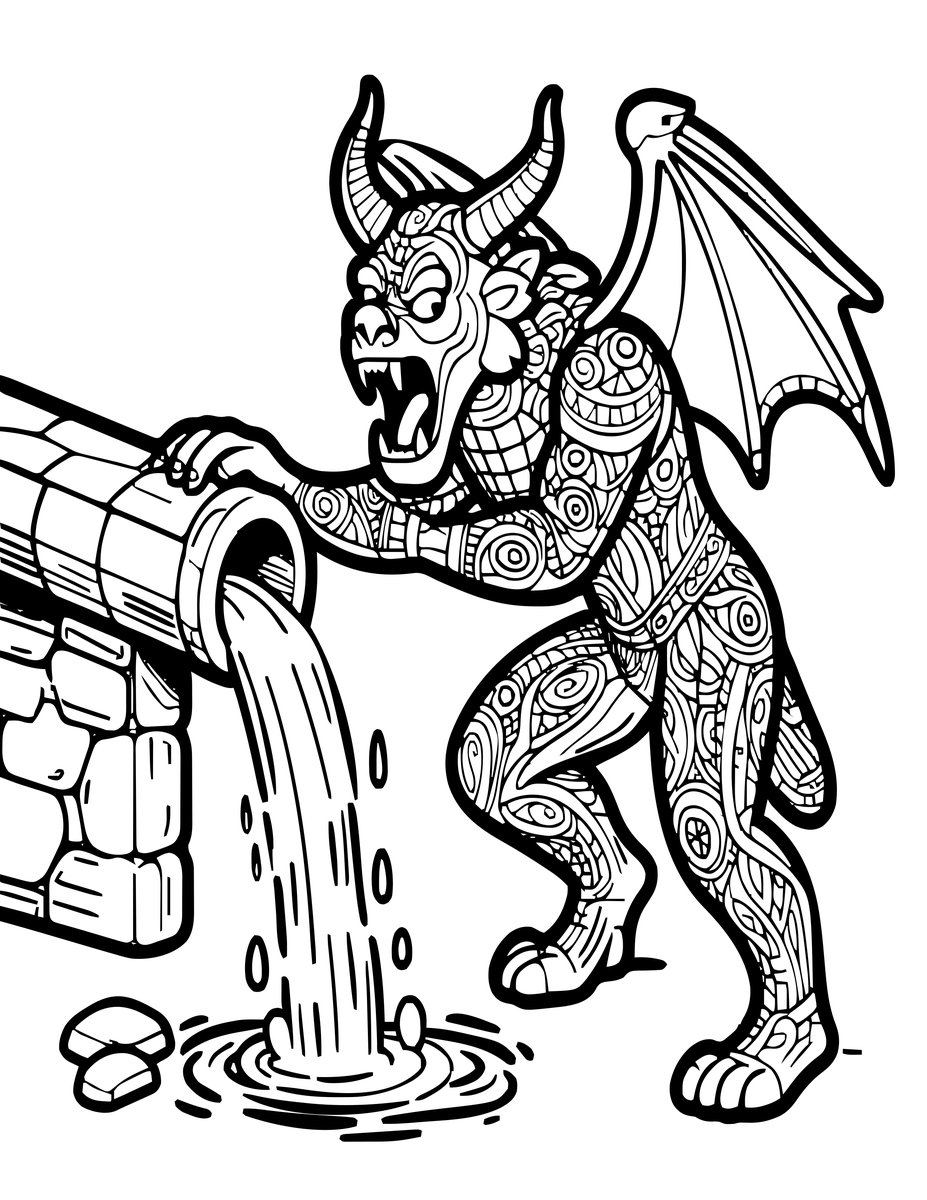 Gargoyle Water Spout - free printable coloring page