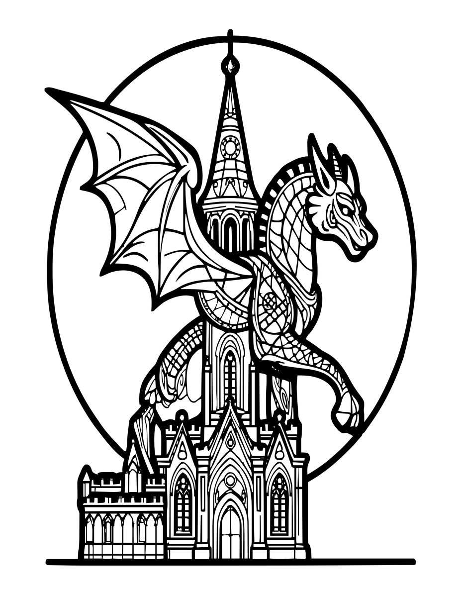 Gargoyle and Moon - free printable coloring page
