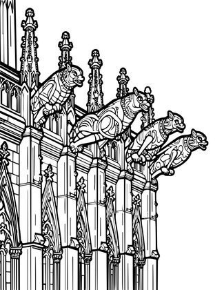 Medieval Gargoyle Row - Free printable coloring page