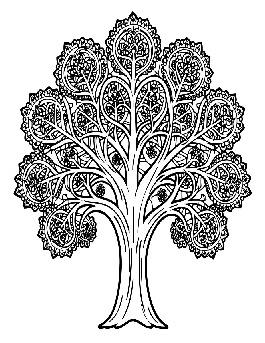 Fractal Tree - free printable coloring page