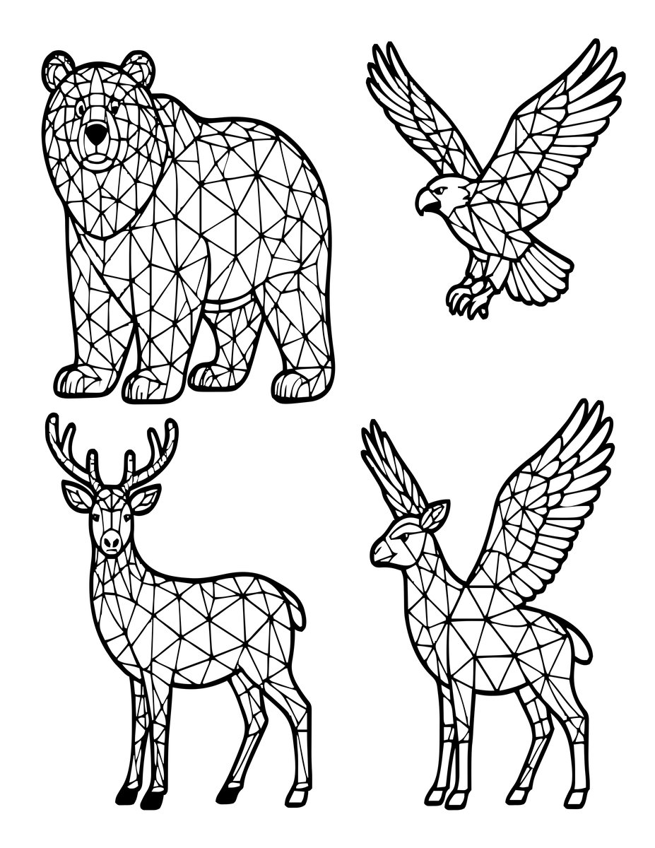 Geometric Animals - free printable coloring page