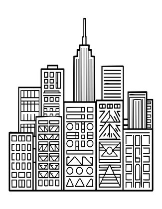 Geometric Cityscape - Free printable coloring page
