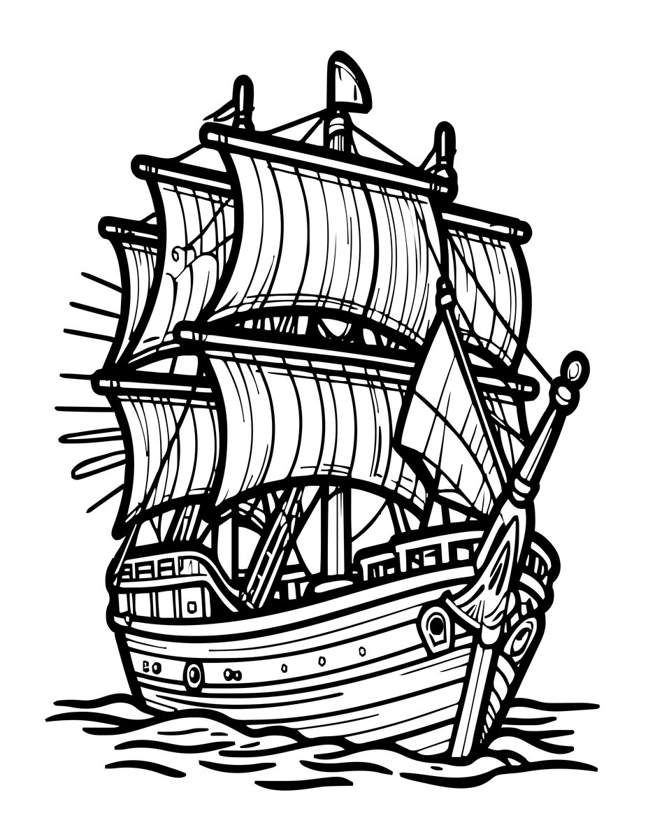 Ghost Ship Dawn - free printable coloring page