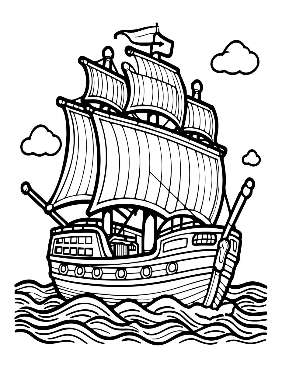 Ghost Ship and Storm - free printable coloring page