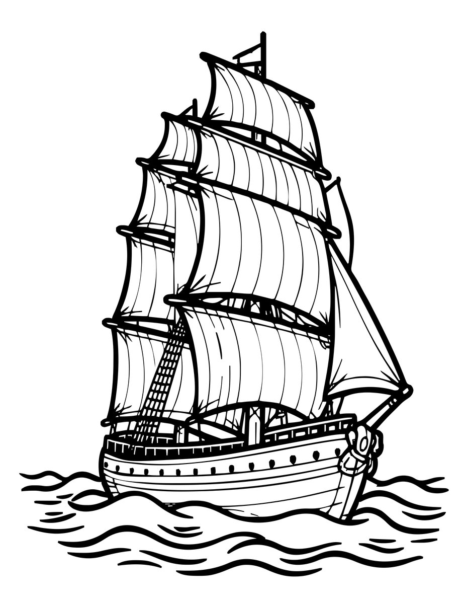 Ghost Ship at Fog - free printable coloring page