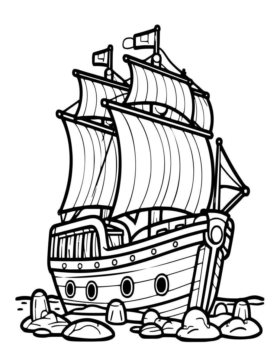 Ghost Ship and Reef - free printable coloring page