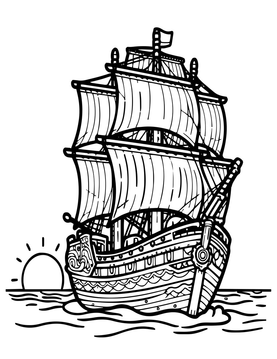 Ghost Ship Horizon - free printable coloring page