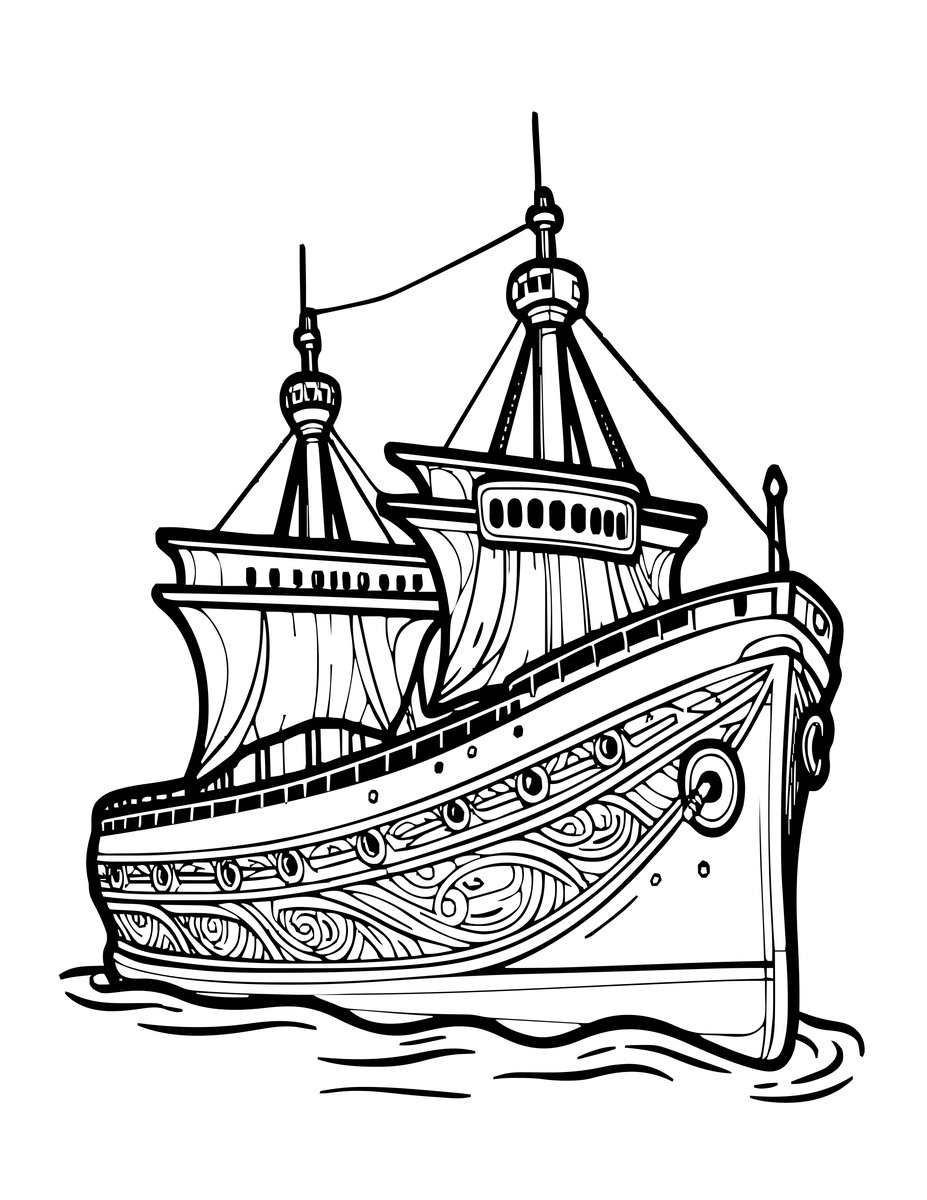 Ghost Ship Wreck - free printable coloring page
