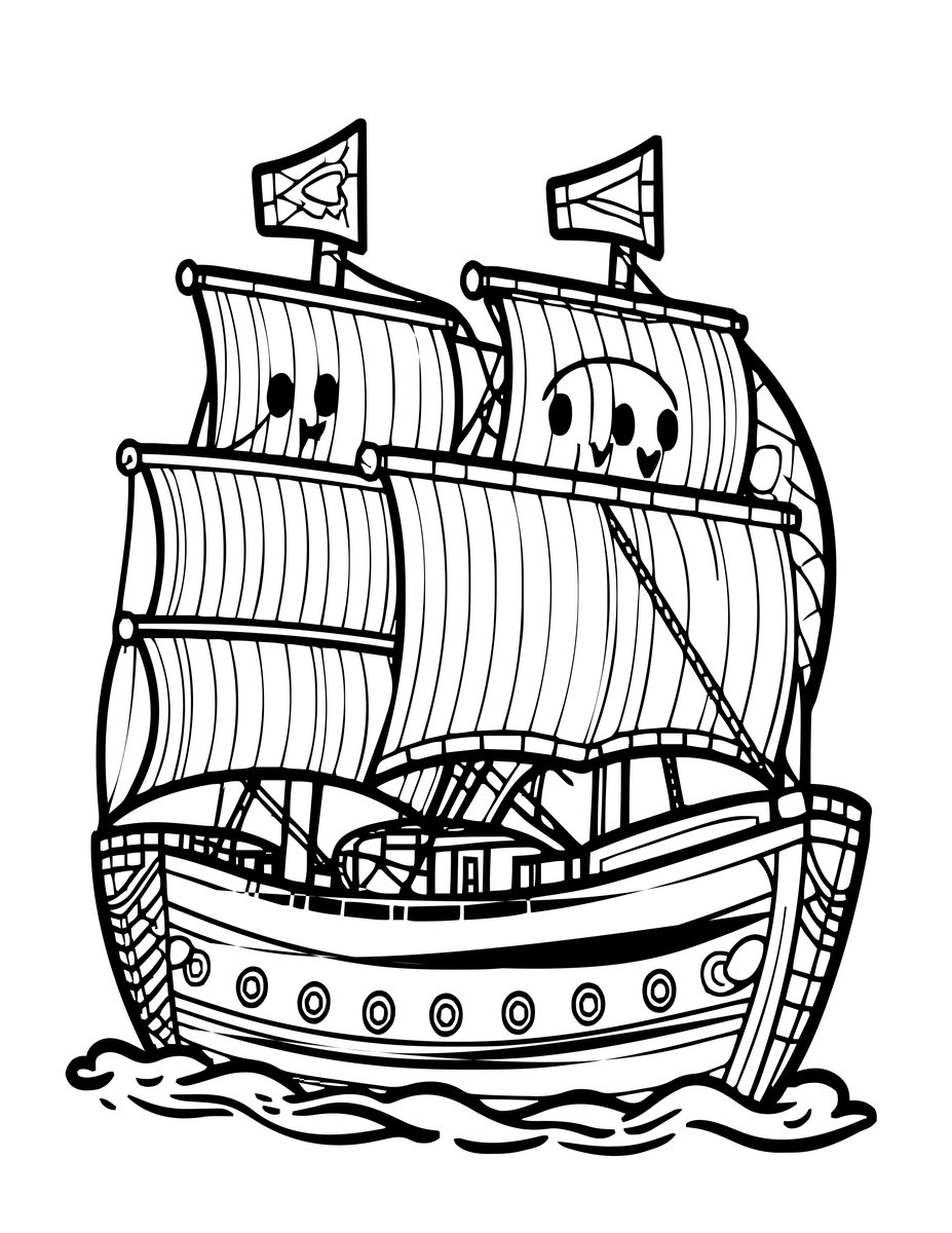 Twin Ghost Ships - free printable coloring page