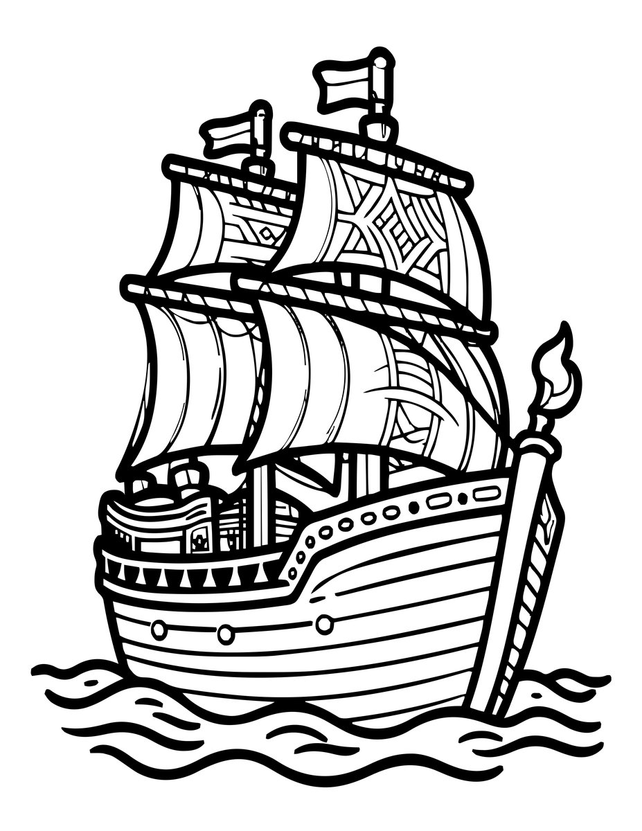 Ghost Ship Chase - free printable coloring page