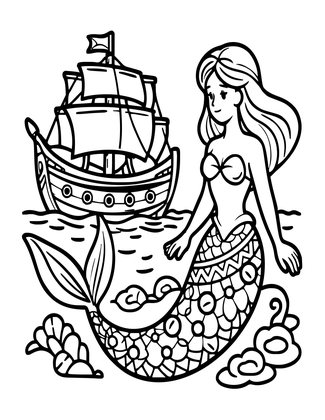 Ghost Ship and Mermaid - Free printable coloring page