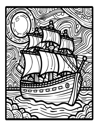 Ghost Ship Port - Free printable coloring page