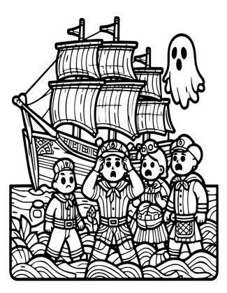 Ghost Ship and Sailors - Free printable coloring page