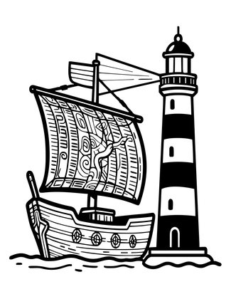 Ghost Ship and Lighthouse - Free printable coloring page
