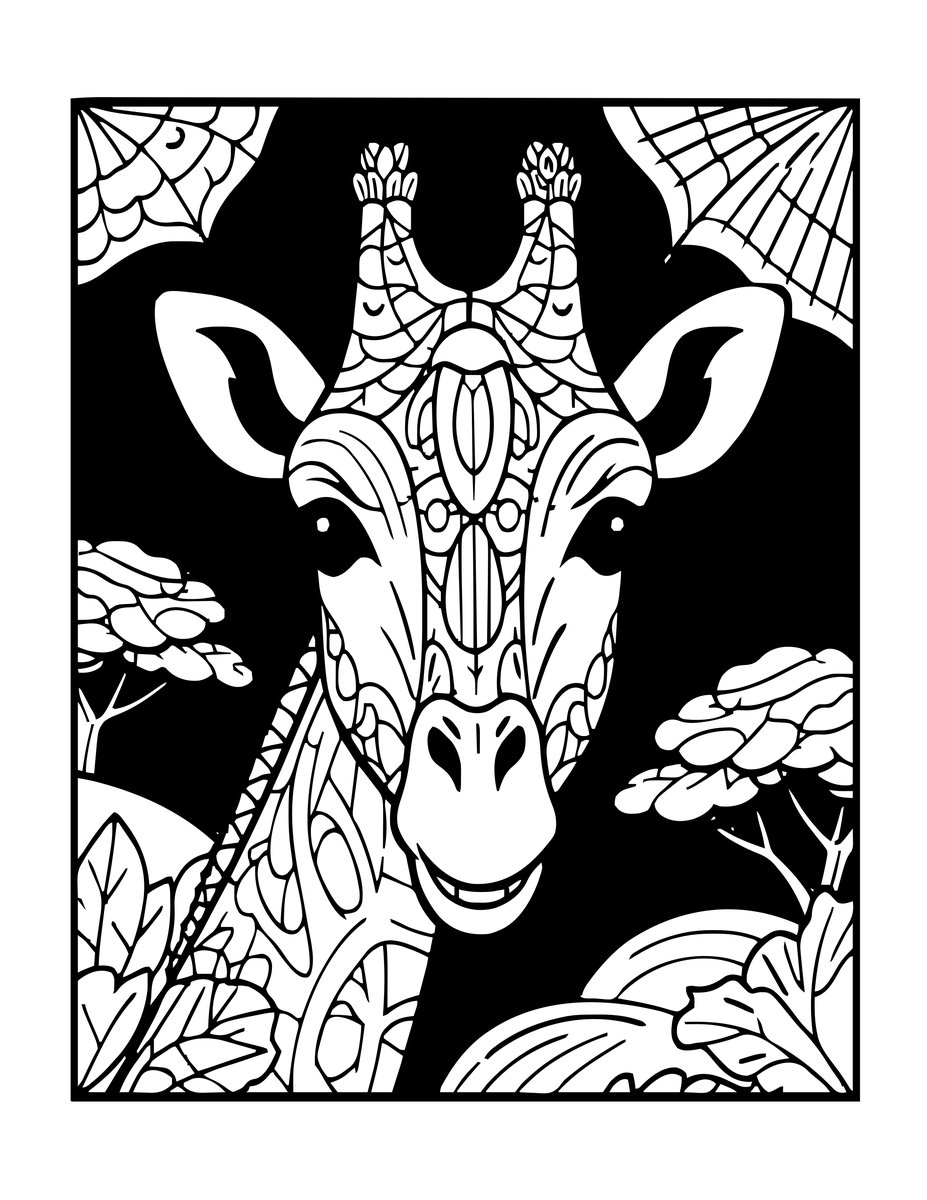 Giraffe Head Framed - free printable coloring page