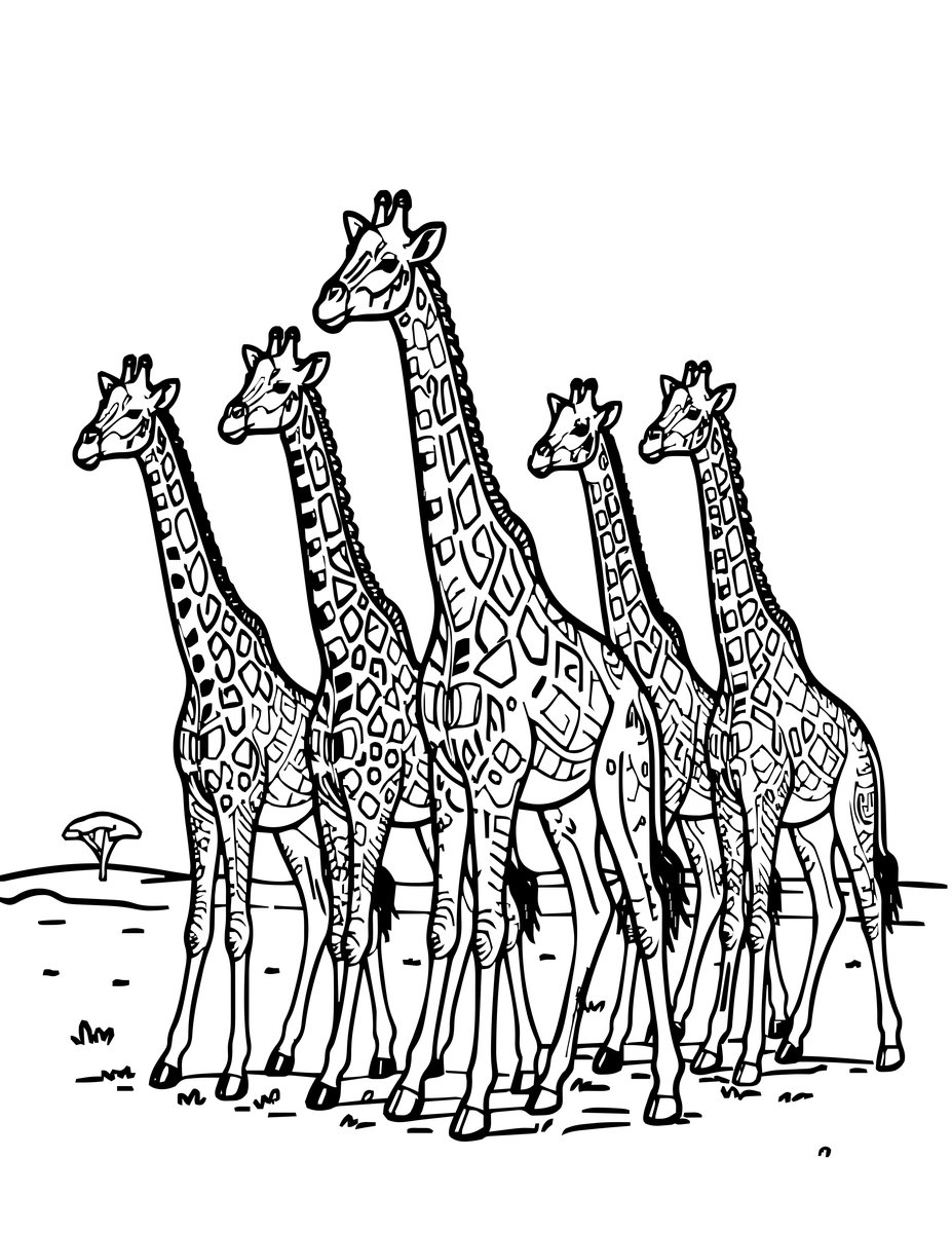 Tower of Giraffes - free printable coloring page