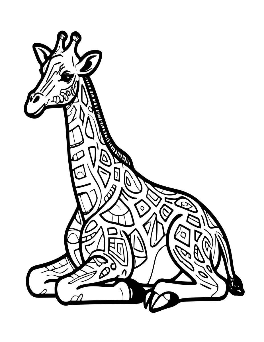 Giraffe Resting - free printable coloring page