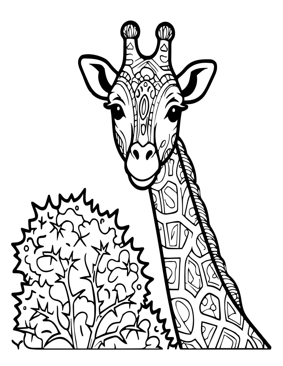Giraffe Peering Over - free printable coloring page