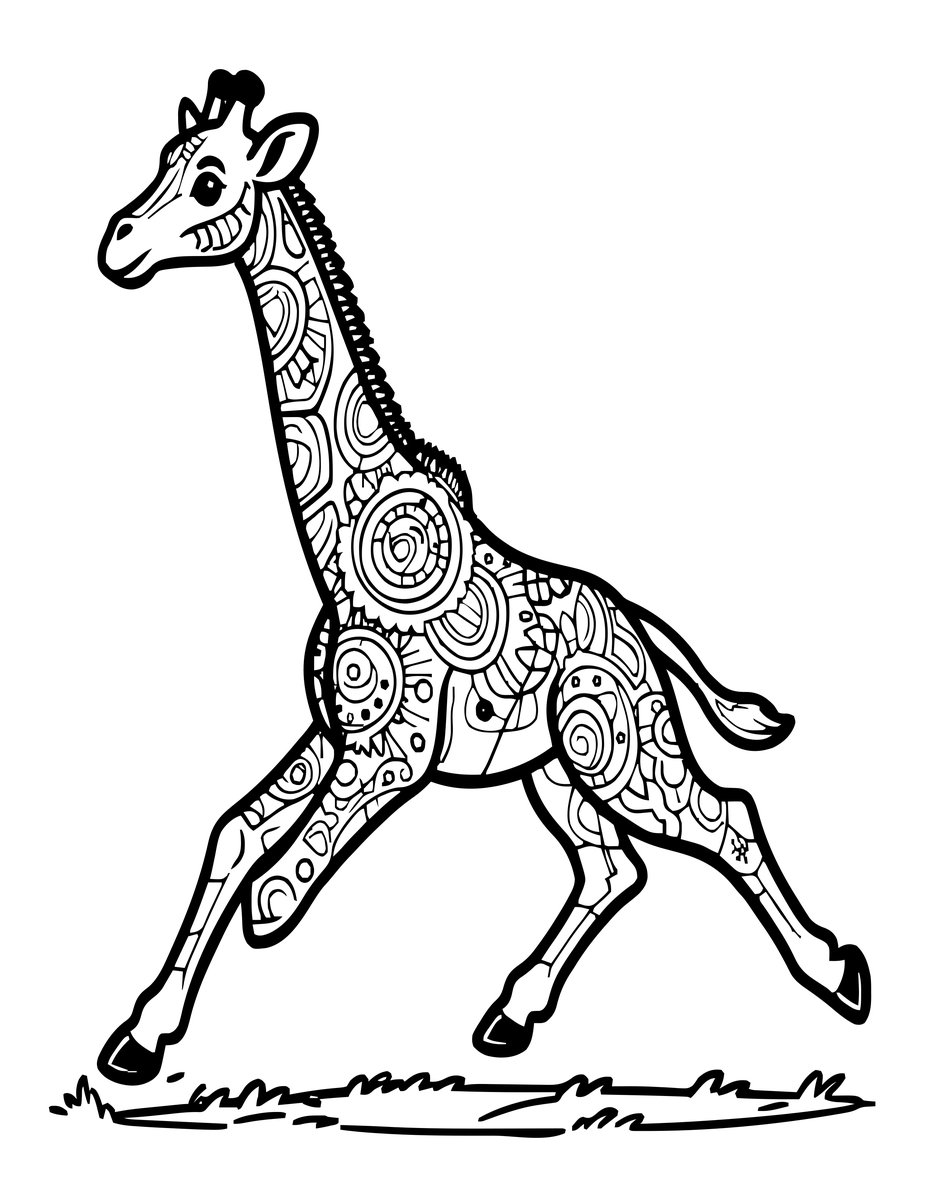 Giraffe Calf Running - free printable coloring page