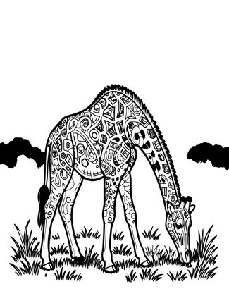 Giraffe at Dawn - Free printable coloring page