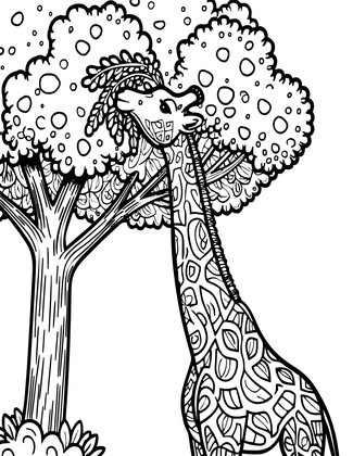 Giraffe Eating Leaves - Free printable coloring page