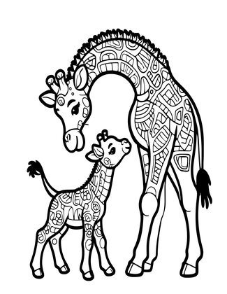 Baby Giraffe Feeding - Free printable coloring page