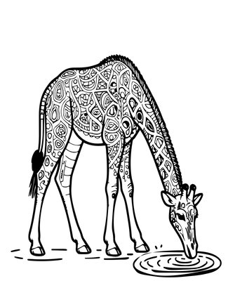 Giraffe at Waterhole - Free printable coloring page