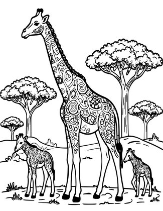 Giraffe Family - Free printable coloring page